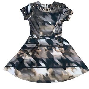 Krescy Ponte Scuba Knit Short Sleeve Fit and Flare Skater Dress sz 38 XS X-Small